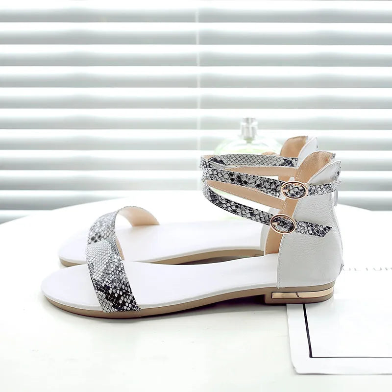Snake Print Leather Gladiator Sandals