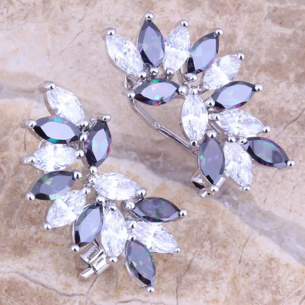 Rainbow CZ Clip-On Huggie Earrings