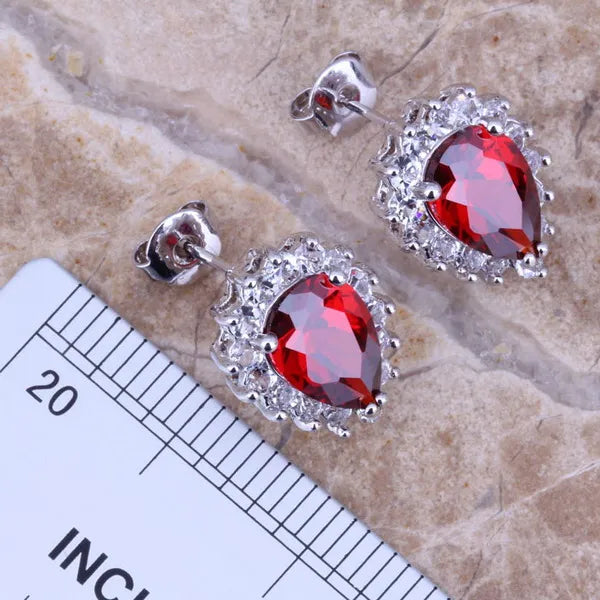 Red Garnet and CZ Silver Plated Jewelry Set for Women