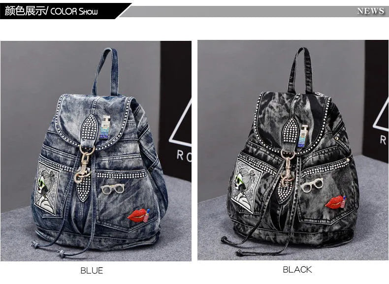 Large Denim Anti Theft Casual Travel Backpack for Women