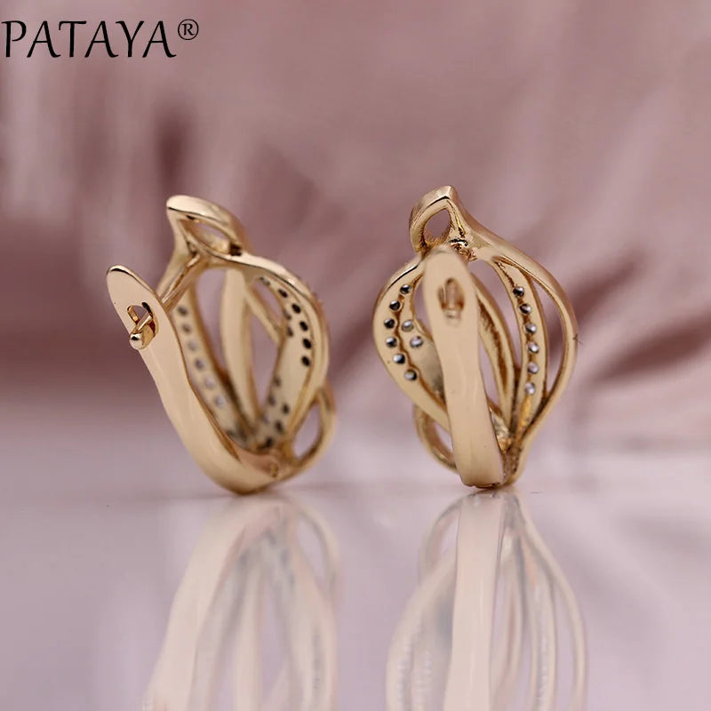 Rose Gold Leaf Zirconia Drop Earrings