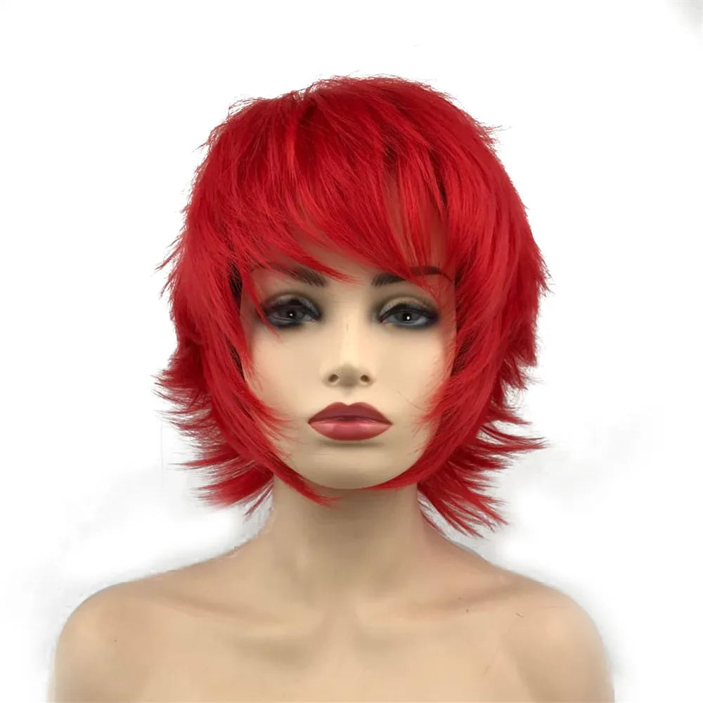 Straight Blue And Red Synthetic Cosplay Wig For Women