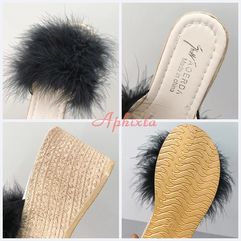 Plush Faux Fur Wedge Slide