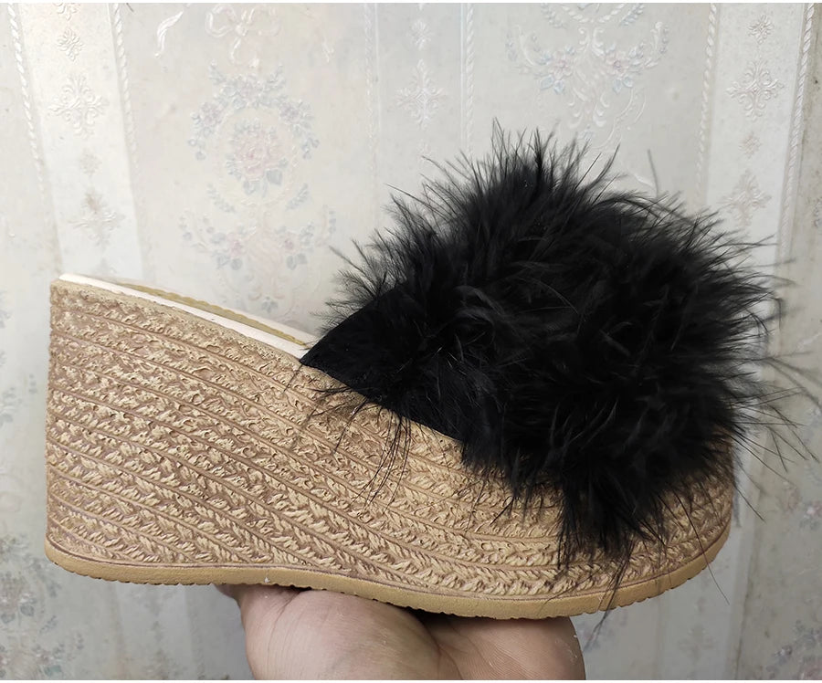 Plush Faux Fur Wedge Slide