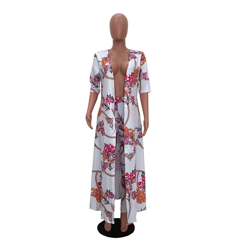 Long Cardigan and Bodycon Pants Two Piece Set for Women