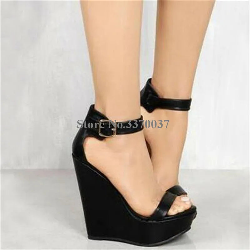 High Leather Platform Wedge Sandals