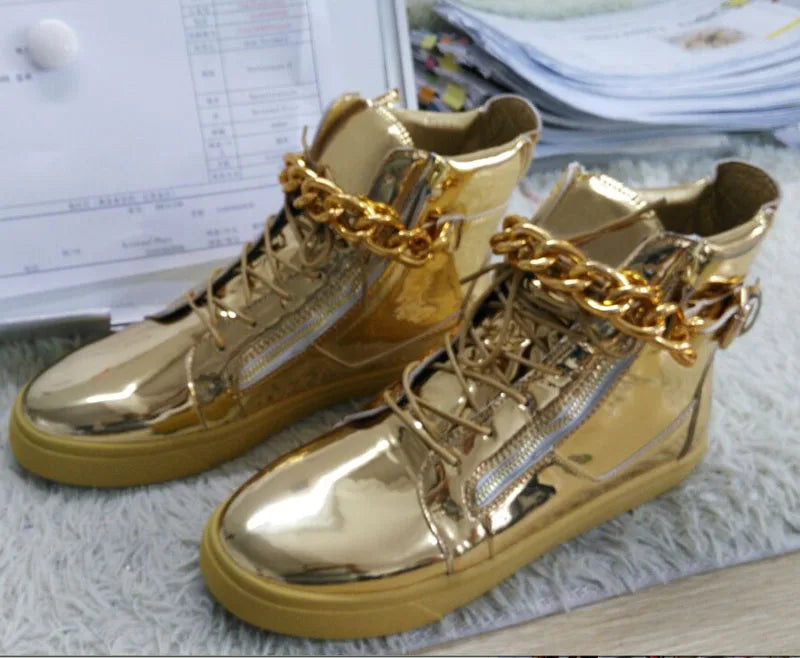 Metallic Chain Lace Up Casual Leather Flats for Women