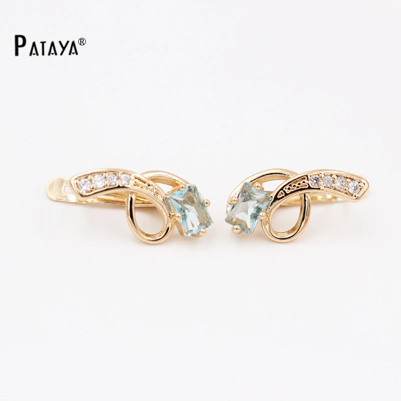 Blue Zircon Square Tassel Drop Earrings