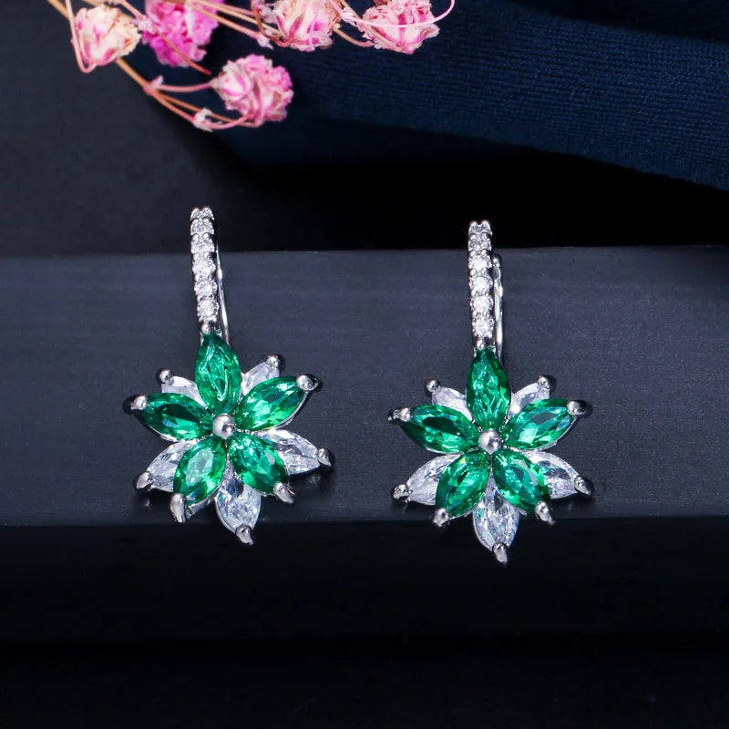 Colorful Cubic Zirconia Flower Earrings