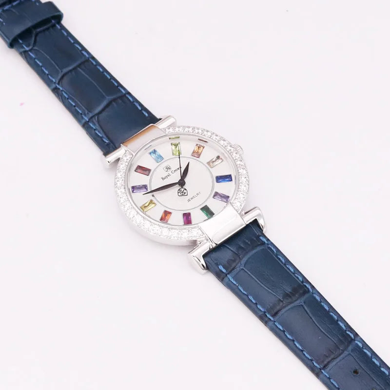 Prong Setting Luxury Clock Lady Women's Watch Fashion Hours Bracelet Colorful Rhinestone Girl Birthday Gift Royal Crown Box