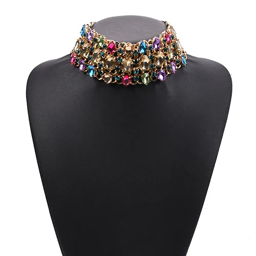 Colorful Crystal Rhinestone Statement Collar Necklace for Women
