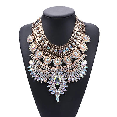 Chunky Crystal Rhinestone Statement Bib Necklace for Women