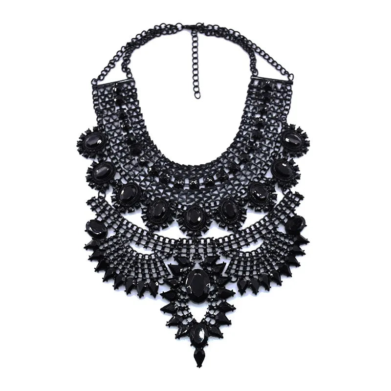Chunky Crystal Rhinestone Statement Bib Necklace for Women