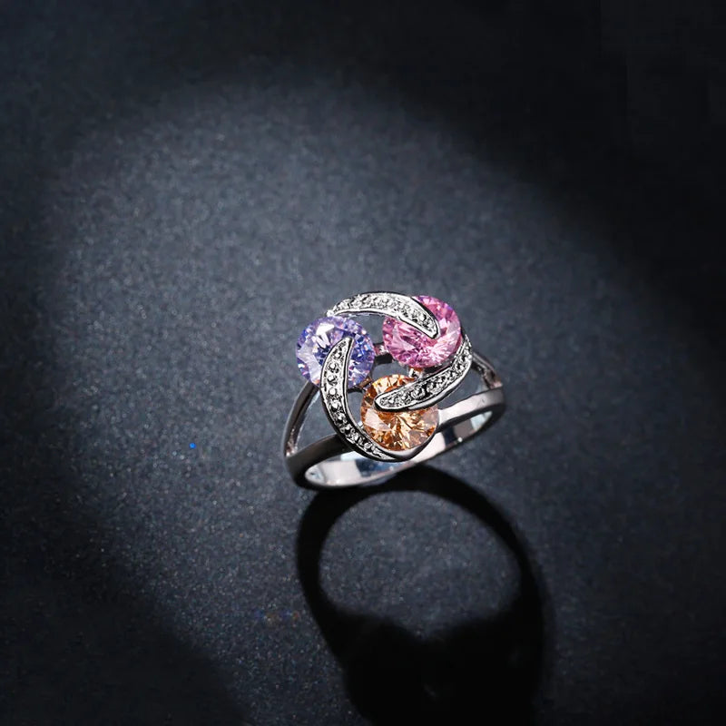 Rotating Multicolor CZ Crystal Ring