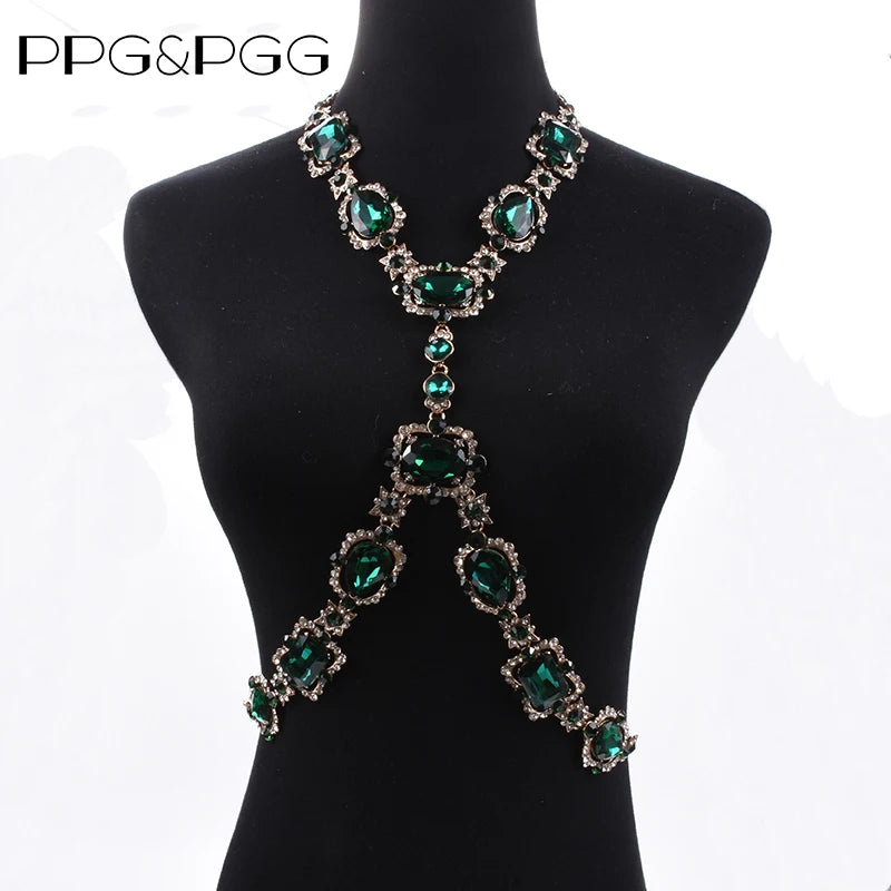 Long Crystal Rhinestone Body Chain Necklace for Women