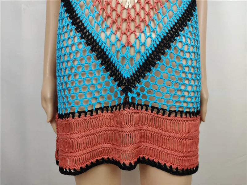 2025 Crochet Summer Beach Dress Cover Up Sexy Hollow Out Mesh Knitted Tunic Swimsuit Coverup Womens Beach Sarong Robe De Plage