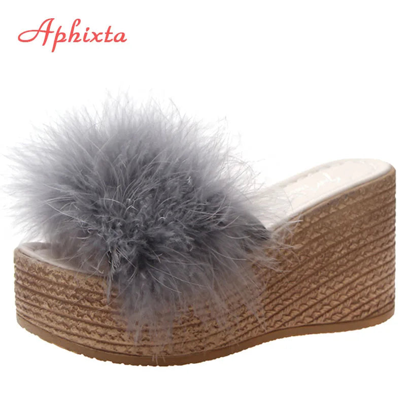 Plush Faux Fur Wedge Slide
