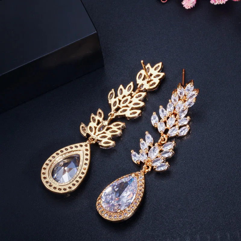 Long Black Crystal Drop Earrings