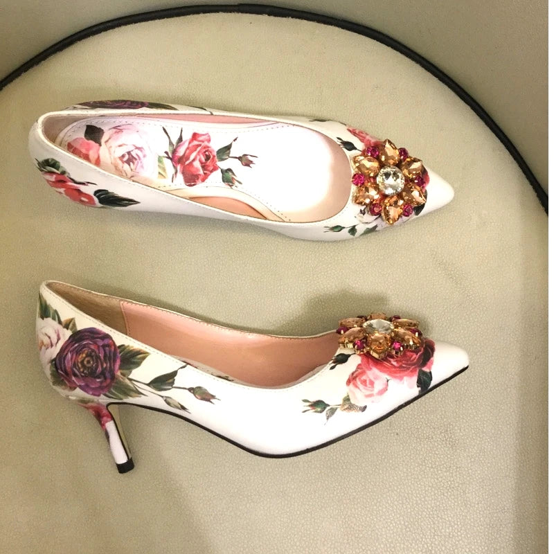 Crystal Rhinestone Leather Pumps