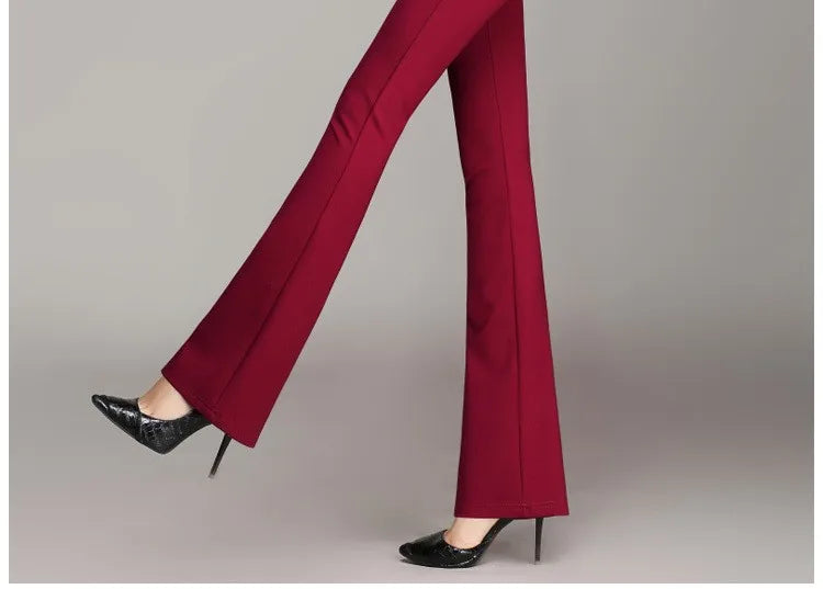 Vintage Office skinny Women Pants Trousers Zipper High Waist Pocket Flare pants formal OL Office Career Capris Work Wear Black