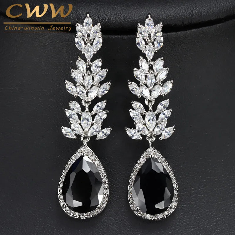 Long Black Crystal Drop Earrings