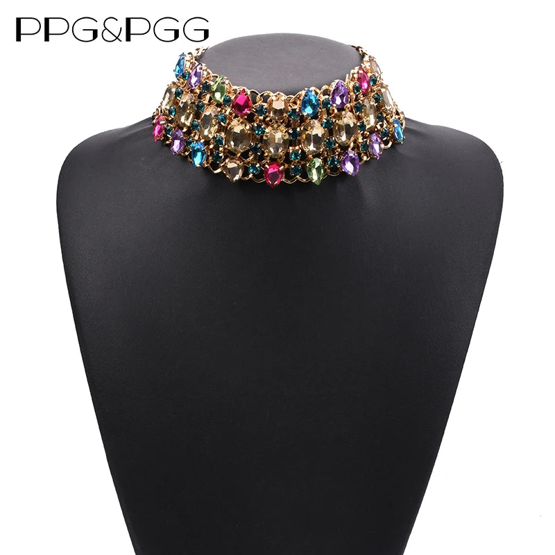 Colorful Crystal Rhinestone Statement Collar Necklace for Women