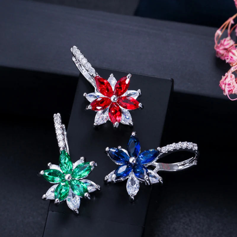 Colorful Cubic Zirconia Flower Earrings