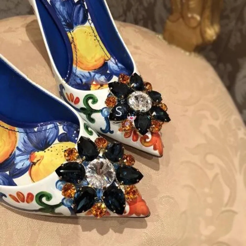 Crystal Rhinestone Leather Pumps