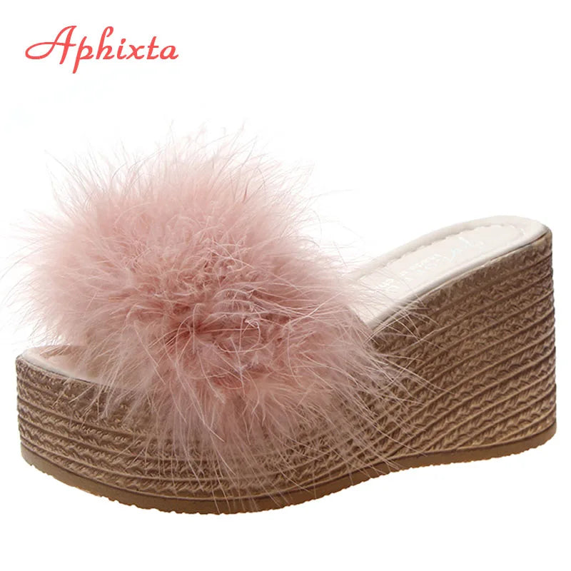 Plush Faux Fur Wedge Slide