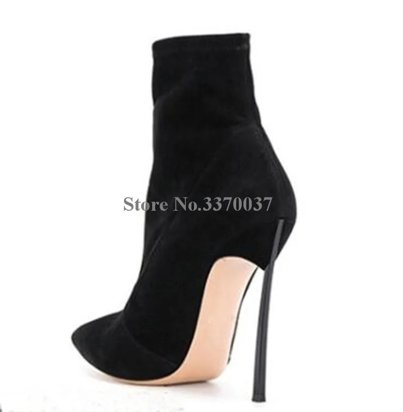 Pointed Toe Suede Leather Stiletto Ankle Boots for Women
