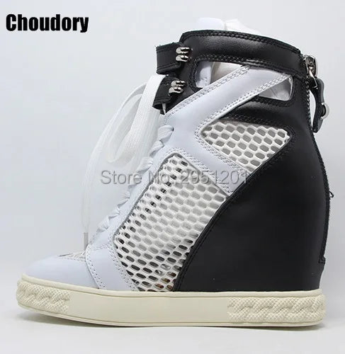 Lace Up Breathable Mesh Platform Wedge Shoes With Rivet Decoration For Women