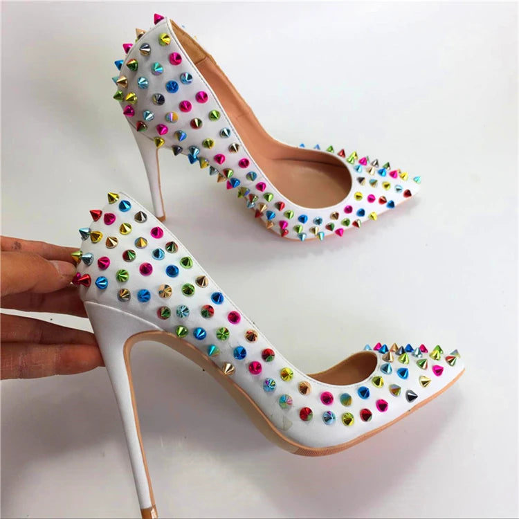 Elegant Studded Pointed Toe Rivet High Heel Pumps For Women