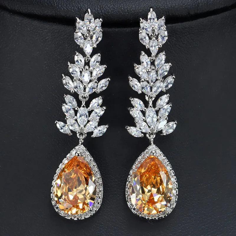 Long Black Crystal Drop Earrings