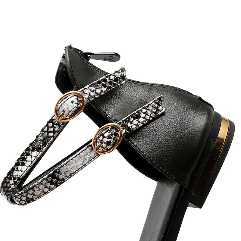 Snake Print Leather Gladiator Sandals