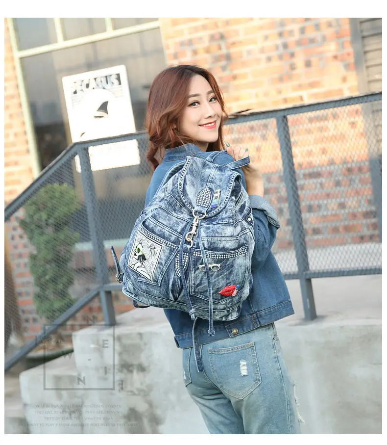 Large Denim Anti Theft Casual Travel Backpack for Women