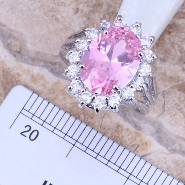 Pink Cubic Zirconia Necklace, Earrings, and Ring Set for Women