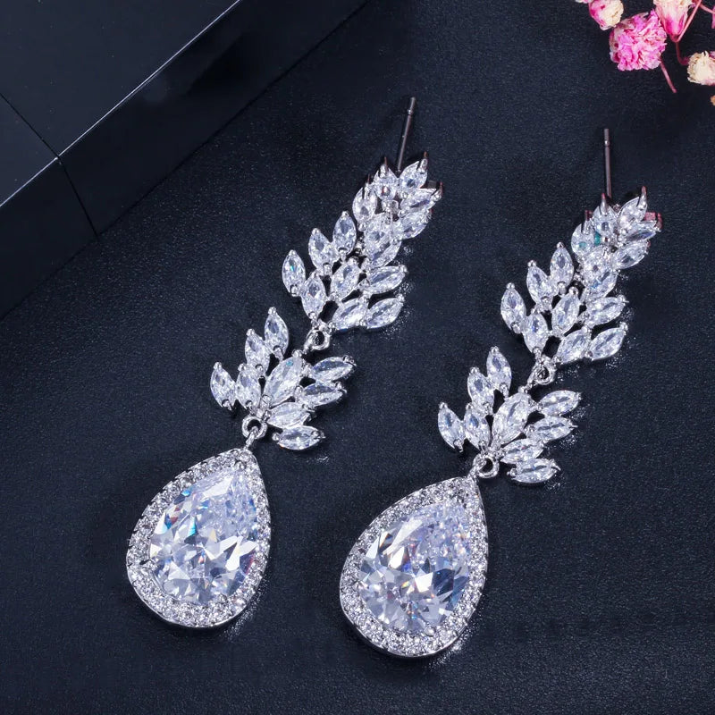 Long Black Crystal Drop Earrings