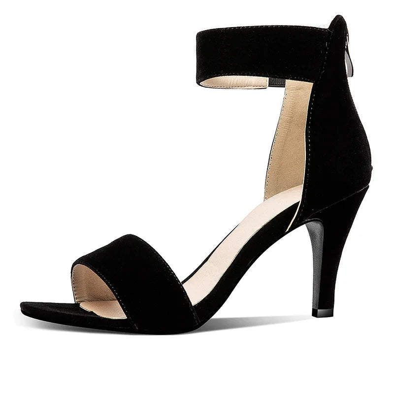 Flocked Buckle Ankle Sandals
