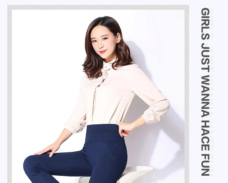 Vintage Office skinny Women Pants Trousers Zipper High Waist Pocket Flare pants formal OL Office Career Capris Work Wear Black