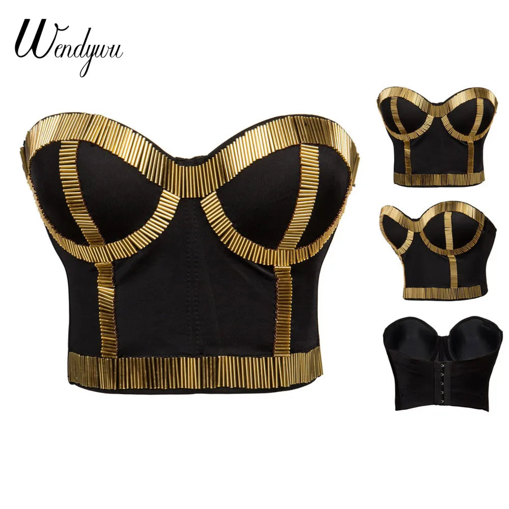 Sophisticated Sequined Black Bodycon Corset For Women