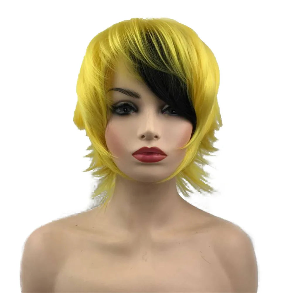 Straight Blue And Red Synthetic Cosplay Wig For Women