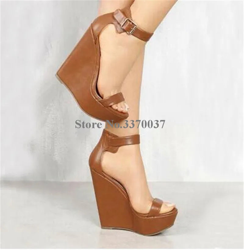 High Leather Platform Wedge Sandals