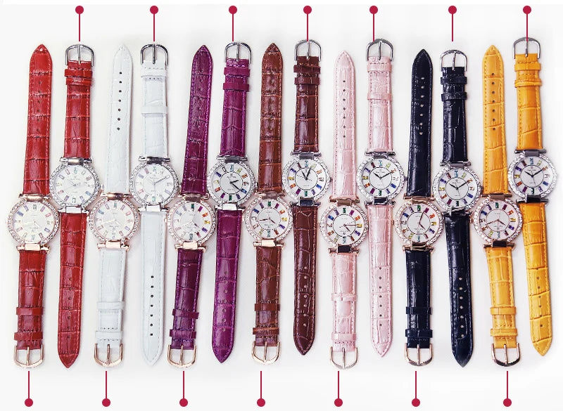 Prong Setting Luxury Clock Lady Women's Watch Fashion Hours Bracelet Colorful Rhinestone Girl Birthday Gift Royal Crown Box