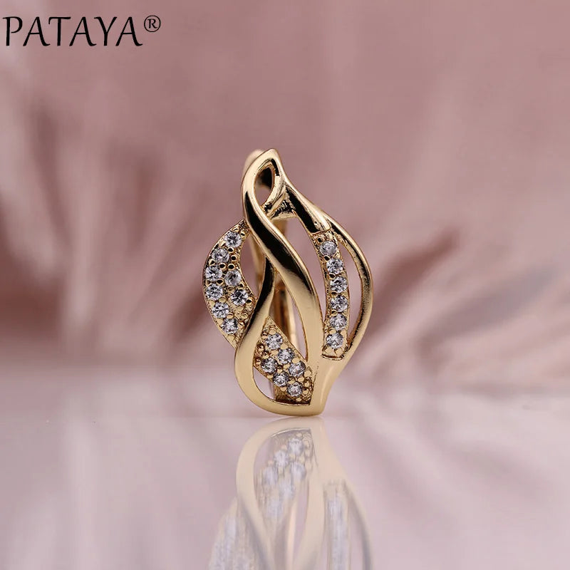 Rose Gold Leaf Zirconia Drop Earrings