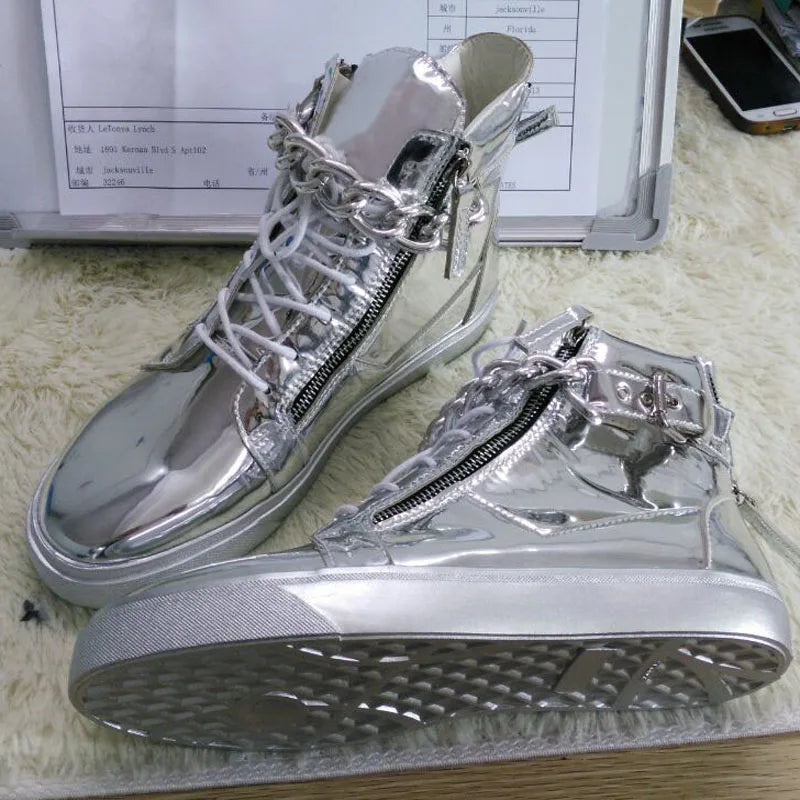 Metallic Chain Lace Up Casual Leather Flats for Women