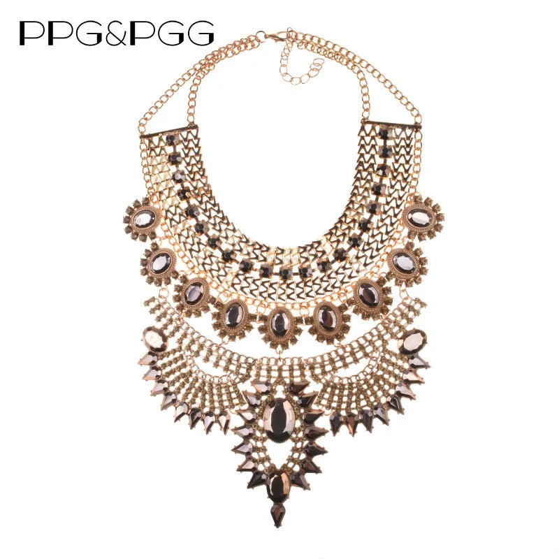 Chunky Crystal Rhinestone Statement Bib Necklace for Women