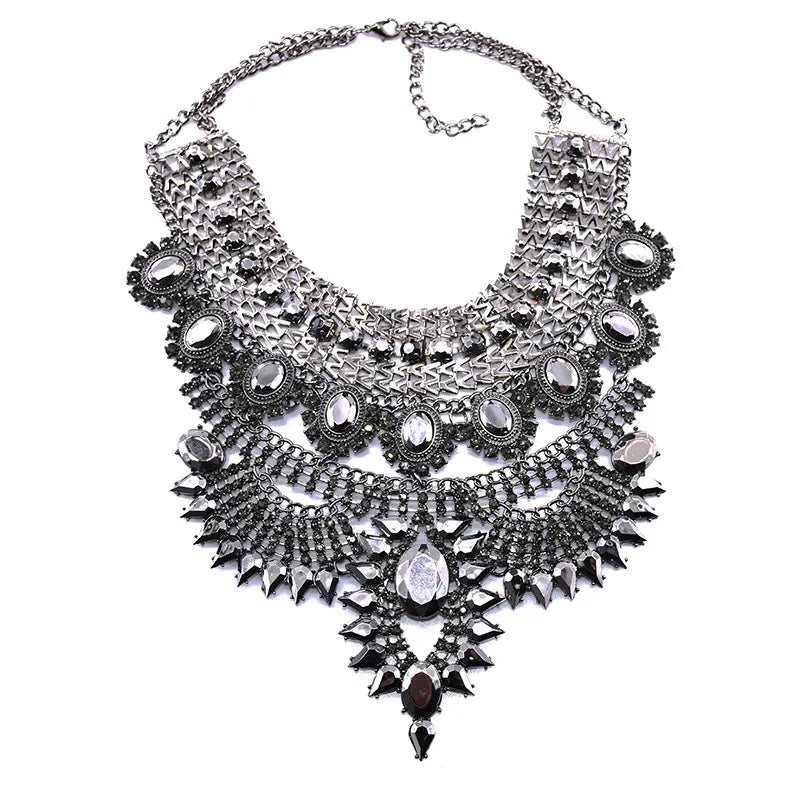 Chunky Crystal Rhinestone Statement Bib Necklace for Women