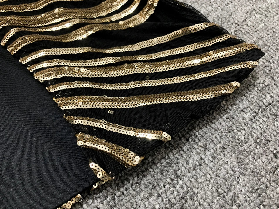 2025 Autumn School New Gold Sequin Women's Midi Dress Long Sleeve Deep V-neck Bodycon Dress Evening Party Dresses Vestidos