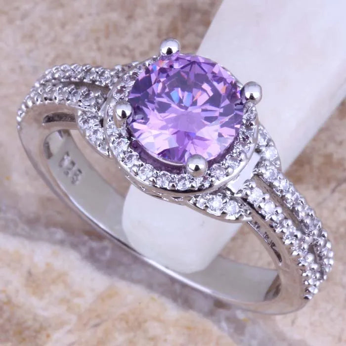 Purple Cubic Zirconia Silver Plated Ring For Women