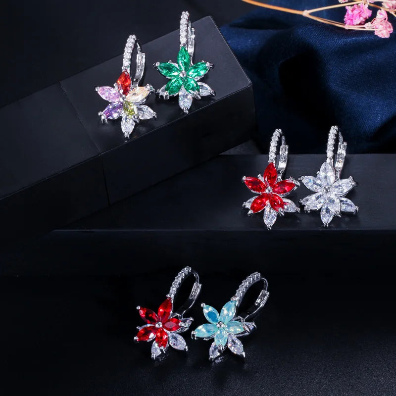 Colorful Cubic Zirconia Flower Earrings